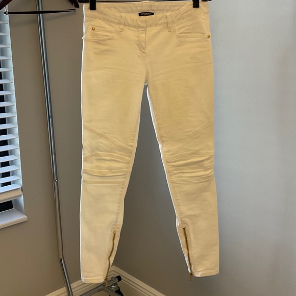 Balmain Cream Skinny Jeans with Gold Zipper Detail - Picture 1 of 11